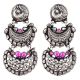 92.5 Sterling silver Earrings Two layered Dangler With Peacock Stud Pink Sapphire