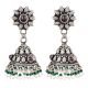 Dotted Floral Stud 92.5 Sterling Silver Earrings With Green Peridot And Pearl Jhumkis