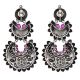 92.5 Sterling Silver Earrings Three layered Peacock Pink Onyx  Traditional  Design Danglers