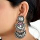 Three Layered 92.5 Sterling Silver Earrings Chandbali design border Floral Stud And Pink Onyx Stone