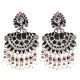 Engraved 92.5 Sterling Silver Earrings Chandbali Pink Howelite And Pearl Chandelier Earrings