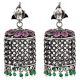 Long 92.5 Sterling Silver Earrings Dome Shape Engraved Oxidized Jhumkis Amethyst stone Green Aventurine Beads