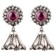 Pink Flower Stud 92.5 Sterling silver Earrings Tourmaline Stone studded Inverted Flower Jhumki