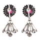 Pink Flower Stud 92.5 Sterling silver Earrings Tourmaline Stone studded Inverted Flower Jhumki