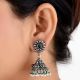Intricate Floral 92.5 Sterling Silver Earrings Stud With Embossed Design Jhumki With Black Onyx Green Onyx and pearl Tassels