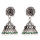 Intricate Floral 92.5 Sterling Silver Earrings Stud With Embossed Design Jhumki With Black Onyx Green Onyx and pearl Tassels