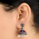 Handmade 92.5 Steling Siver Earrings Ametyst Stone Jhumki With Pearl Beads