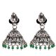 Casual 92.5 Sterling Silver Earrings Engraved Geometric Design Green Onyx Beads Jhumki