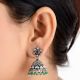 Floral 92.5 Sterling silver earrings Embossed Design Green onyx Beads Jhumki