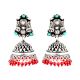 Tribal Design 95.5 Sterling Silver Earrings With Turquoise And Coral Stone Tassels