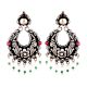 92.5 Sterling Silver Earrings Floral Design Embossed Chandbali With Pearl and green Onyx Beads Tassels
