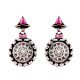Black Round Star 92.5 Sterling Silver Earrings Embossed Pink Jade Studded Danglers