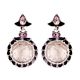 Black Round Star 92.5 Sterling Silver Earrings Embossed Pink Jade Studded Danglers