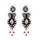 Black 92.5 Sterling Silver Earrings Floral Pattern Conch Motif Border Red Coral Beads Hangings