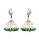 92.5 Sterling Silver Earrings Standing Peacock Engraved jhumkis Green Onyx Beads Tassels