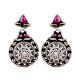 Oxidized 92.5 Sterling Silver Earrings Starry floral Pattern Studded pink jade Danglers