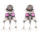 92.5 Sterling Silver Earrings With Engraved Floral Pattern Motifs Pink Jade Stone And Pearl Tassels
