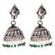 Black Oxidized 92.5 Sterling silver Earrings Tribal Carvings And Design With Pearl Green Onyx Beads Tassels