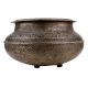 Brass Pot With Engraved Leaves And Geometrical Pattern In Circular Bands