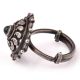 Adjustable 92.5 Sterling Silver Ring Oxidized With Onyx Stone Paisley Motif Design
