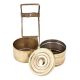Golden Brass Tiffin Box With Two Container And Brass Strap Frame