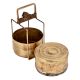 Tribal Two Tier Brass Tiffin Box With a Golden Brass Strap Frame