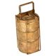 Brass Tiffin Box With Thin Brass Strap Frame And Three Containers
