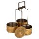 Handcrafted Brass Tiffin Box Three Storage with Thin Strap Frame