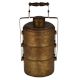 Brass Three Tiffin Box With Adjustable Handle And A Small Box On Top