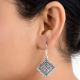92.5 Sterling Silver Earrings Square Diamond Shape Dangle Earrings