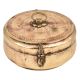 Round Brass Tiffin Box Tribal Style Delicate Carved Design On Lid With Handle and Lid