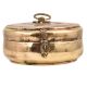 Round Brass Tiffin Box Tribal Style Delicate Carved Design On Lid With Handle and Lid