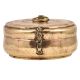 Round Brass Tiffin Box Tribal Style Delicate Carved Design On Lid With Handle and Lid