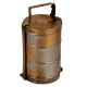 Simple Brass Three Tier Tiffin Box With A Thick Metal Frame And Lock
