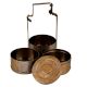 Simple Brass Three Tier Tiffin Box With A Thick Metal Frame And Lock