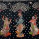 Pichwai Painting Of Lord Krishna with Gopies Floral Motifs On Black Cloth