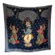 Pichwai Painting Of Lord Krishna with Gopis Floral Motifs On Black Cloth