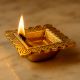 Brass Engraved Square Oil Lamp Diya For Mandir