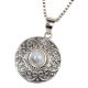 Round Grey Stone Engraved 92.5 Sterling S silver Pendant Jewelry