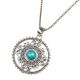 Round Engraved Blue Stone Sterling Silver Pendant
