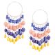 Multi colored Stone Sterling Silver Beaded Bali Hoop Chandelier Earrings