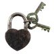 Brass Heart Shaped Lock and Keys In Pair With Patina