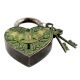 Brass Heart Shaped Bird Engraved Lock With Keys In Pair In Patina Finish