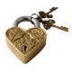 Brass Heart Birds Leaves Engraved Lock With Keys In Pair