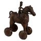 Brass Temple Statue Of Rider On Horse With Wheels