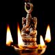 Brass Ganesha Figurine Hanging Four Wick Diya With Thick Chain