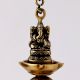 Brass Ganesha Figurine Hanging Four Wick Diya With Thick Chain
