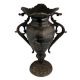 Black Brass Urn Flower Vase Mystical Birds Carved Pattern Clouds And Swirl Peacock Handles