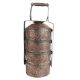 Copper Repousse Four Tier Lunch Box Caved With Floral Motifs
