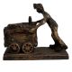 Brass Miner Statue  Pushing Coal On Wooden Plinth